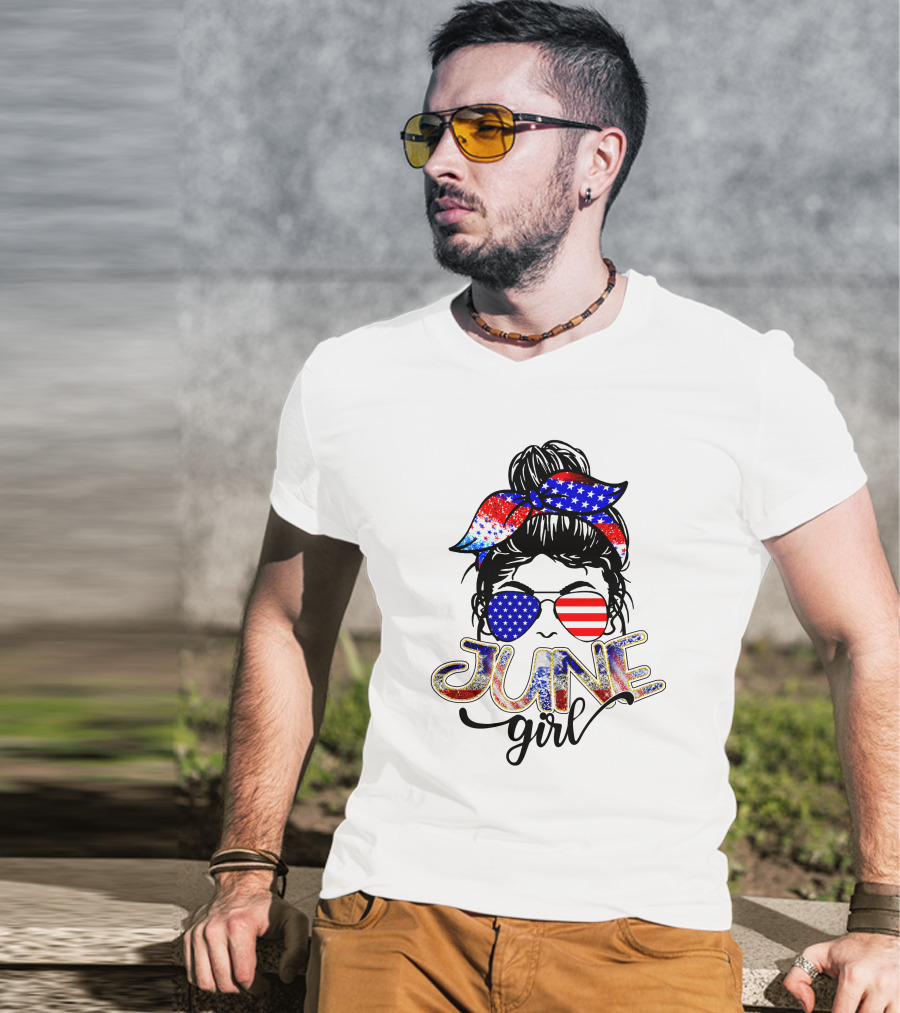 June Girl American Flag Bandana Sunglasses T-Shirt