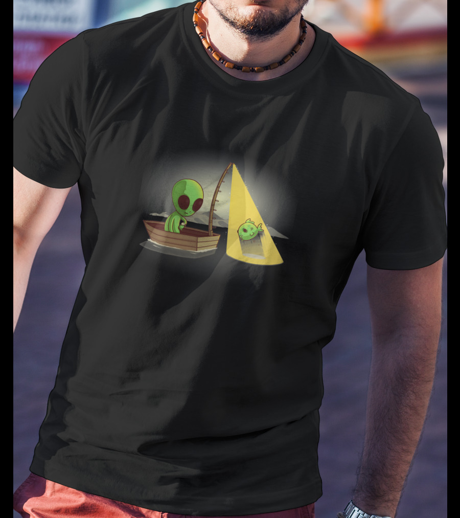 Alien Fishing UFO Light Beam Catch Boat T-Shirt