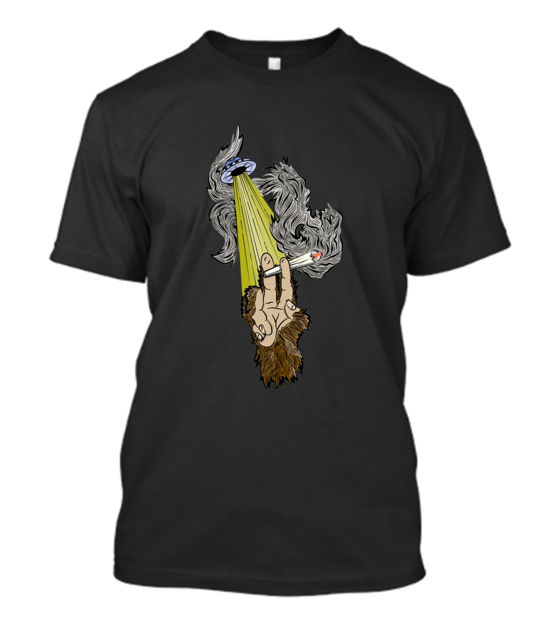 UFO Encounter With Sasquatch Smoking In Alien Light Beam T-Shirt