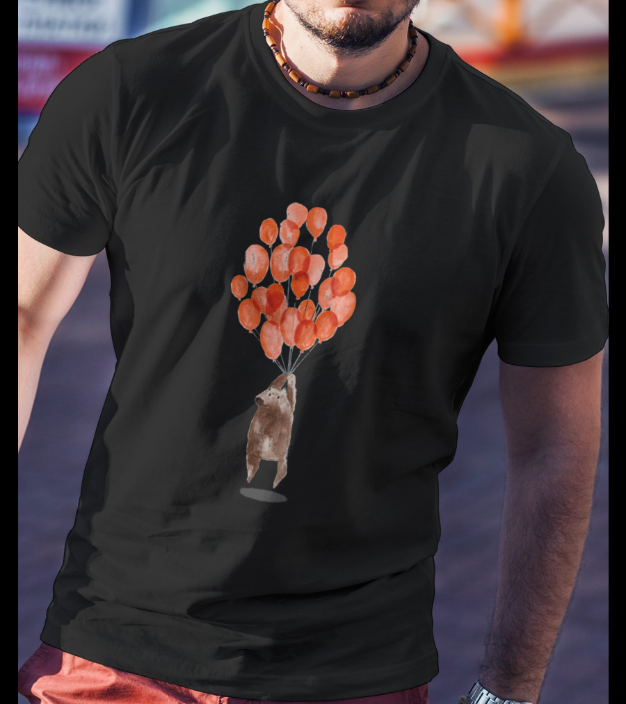 Almost Take Off With Bear Holding Red Balloons Floating Up 1492691 T-Shirt