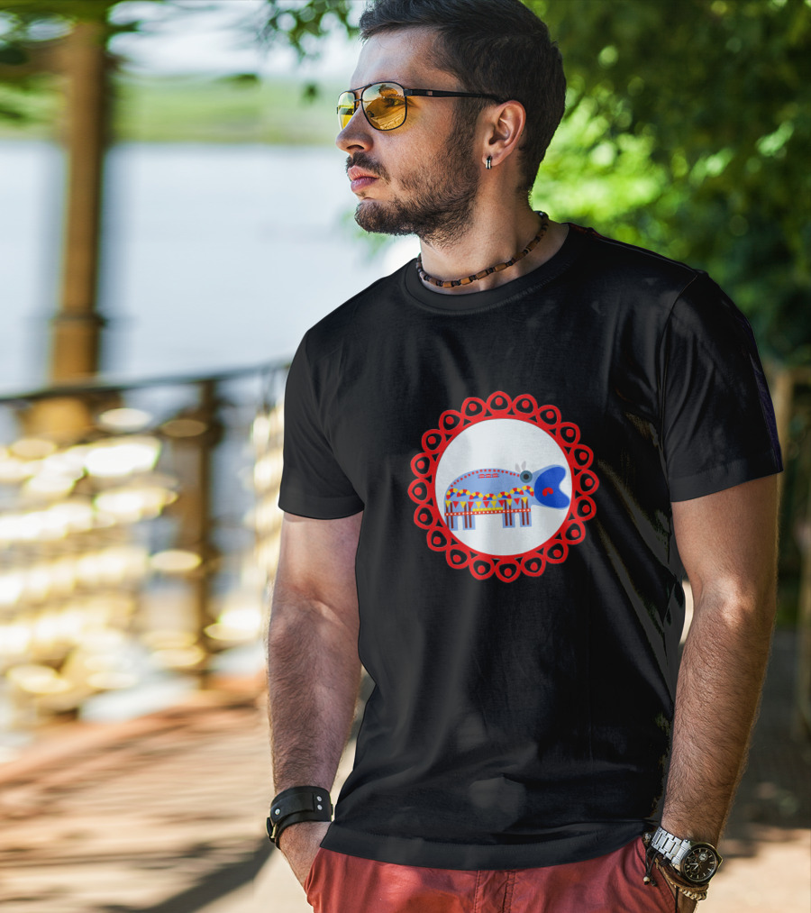 Ornate Hippo In Red Circular Frame Pattern 1408945 T-Shirt
