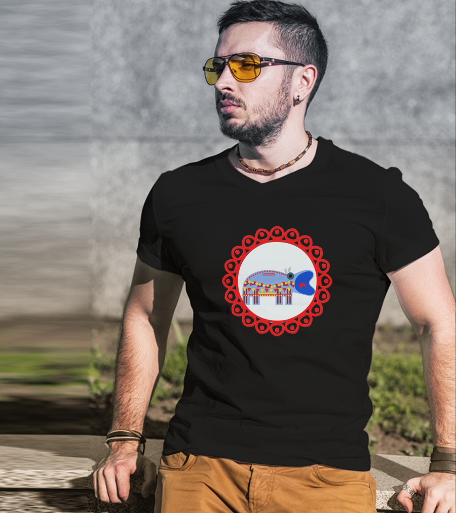 Ornate Hippo In Red Circular Frame Pattern 1408945 T-Shirt