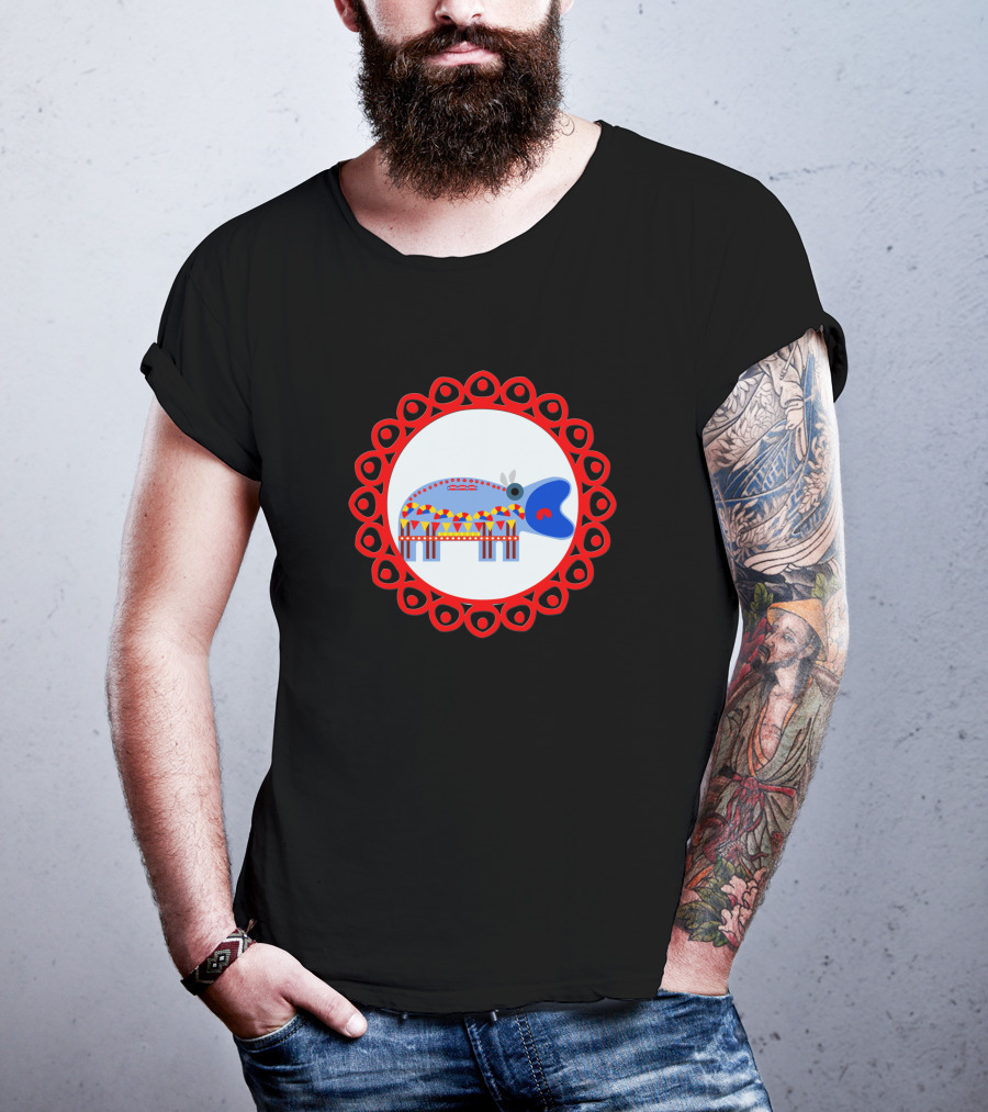 Ornate Hippo In Red Circular Frame Pattern 1408945 T-Shirt