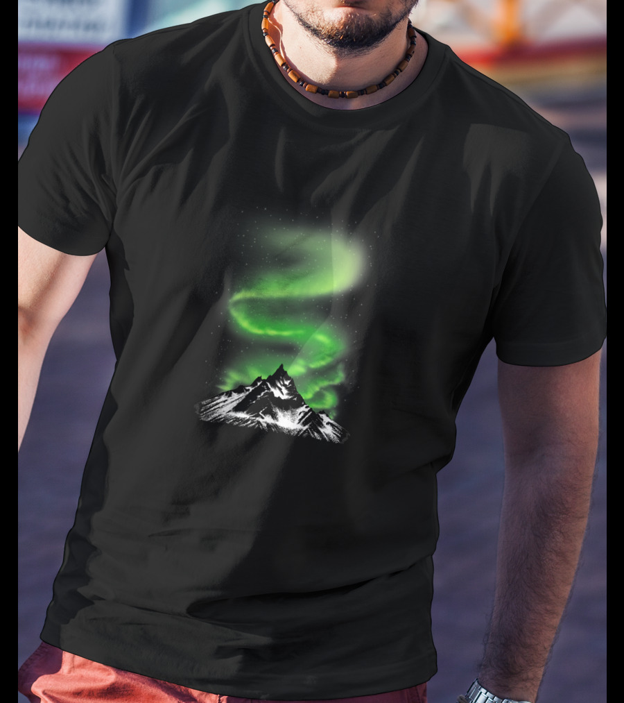 Aurora Borealis Over Snowy Mountain Night Sky 5600 T-Shirt