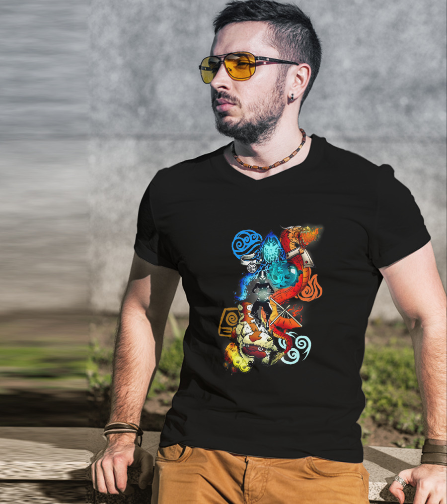 Avatar Bending Elements With Water, Earth, Fire, Air Symbols And Creatures 4828 T-Shirt