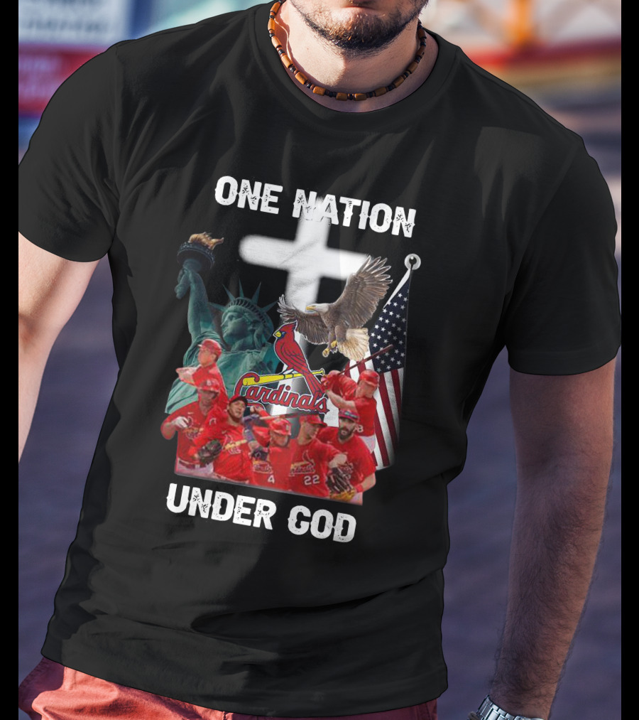 St Louis Cardinals One Nation Under God Liberty Statue Eagle Flag T-Shirt