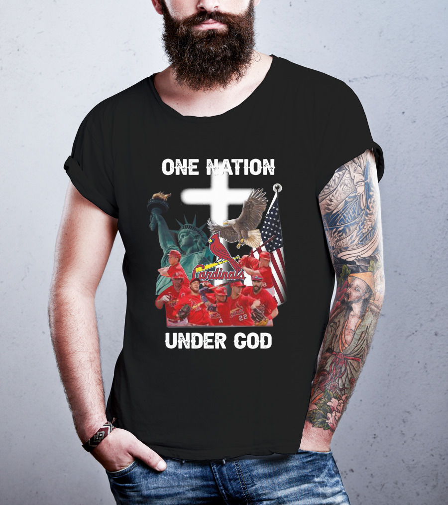 St Louis Cardinals One Nation Under God Liberty Statue Eagle Flag T-Shirt