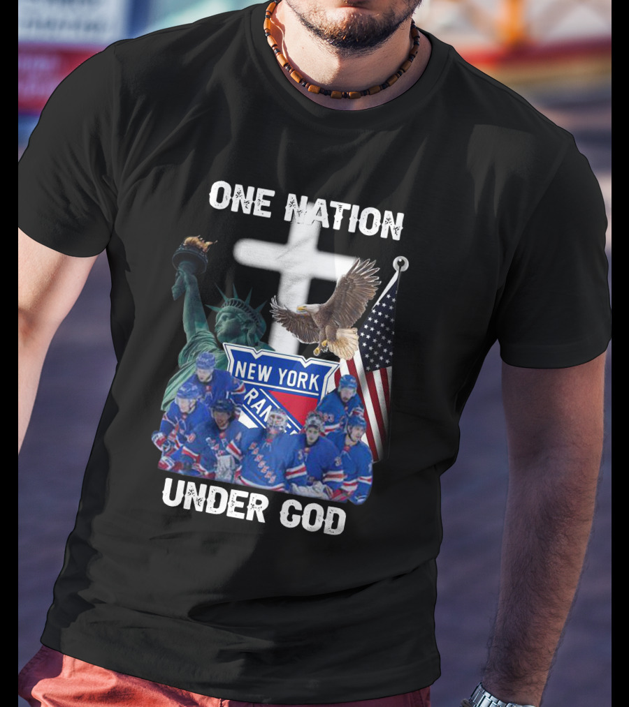 New York Rangers One Nation Under God Statue Of Liberty Flag And Eagle T-Shirt
