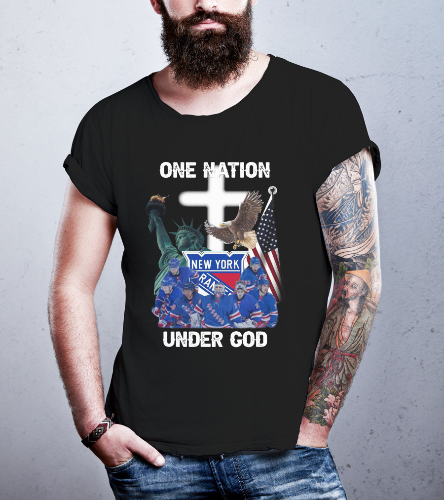 New York Rangers One Nation Under God Statue Of Liberty Flag And Eagle T-Shirt