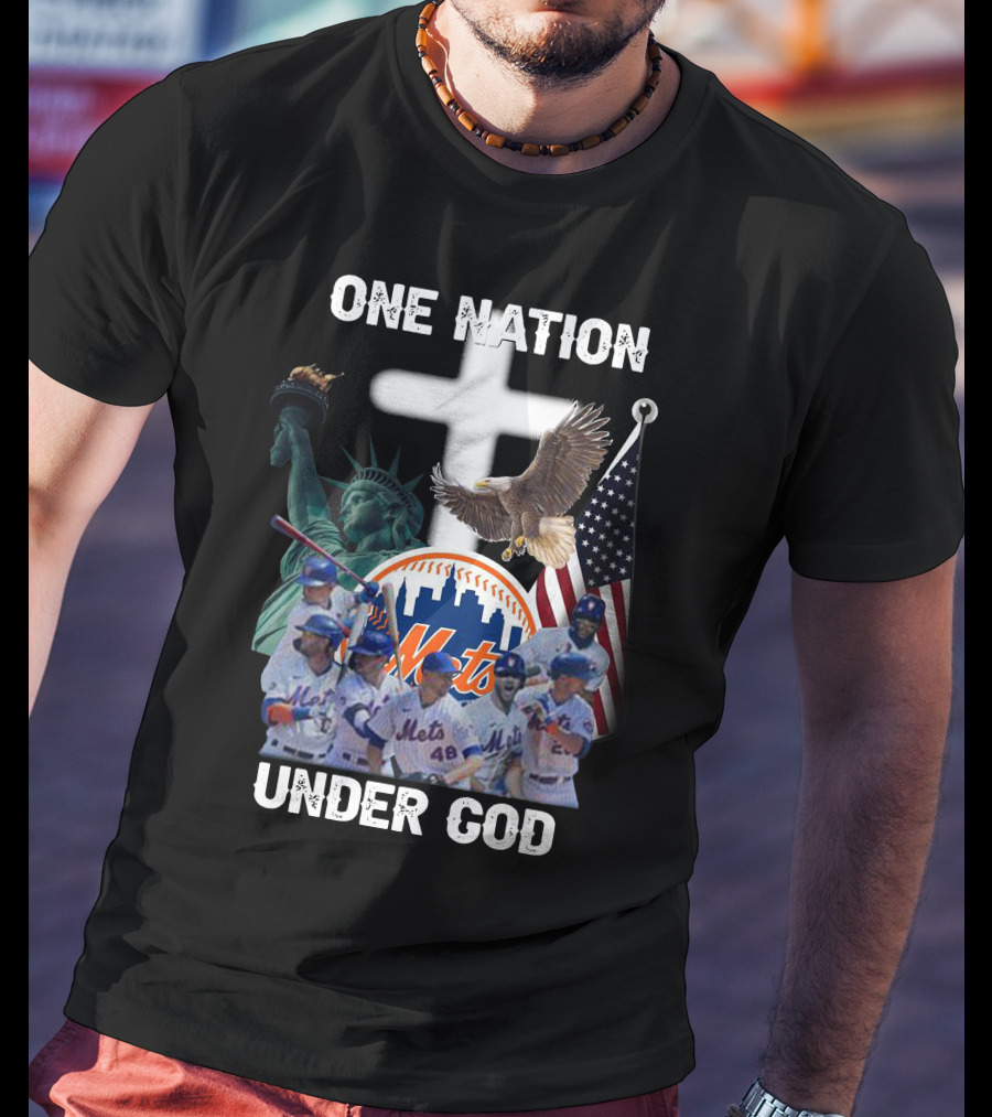 New York Mets One Nation Under God Liberty Eagle Flag Cross Baseball Players T-Shirt