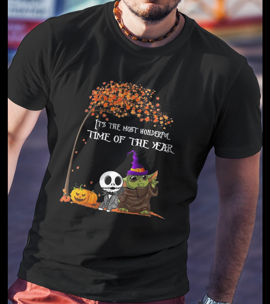 Baby Yoda Jack Skellington Halloween It's The Most Wonderful Time Of The Year T-Shirt