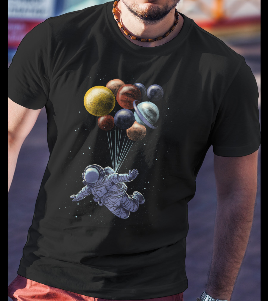 Space Travel Astronaut With Planet Balloons T-Shirt