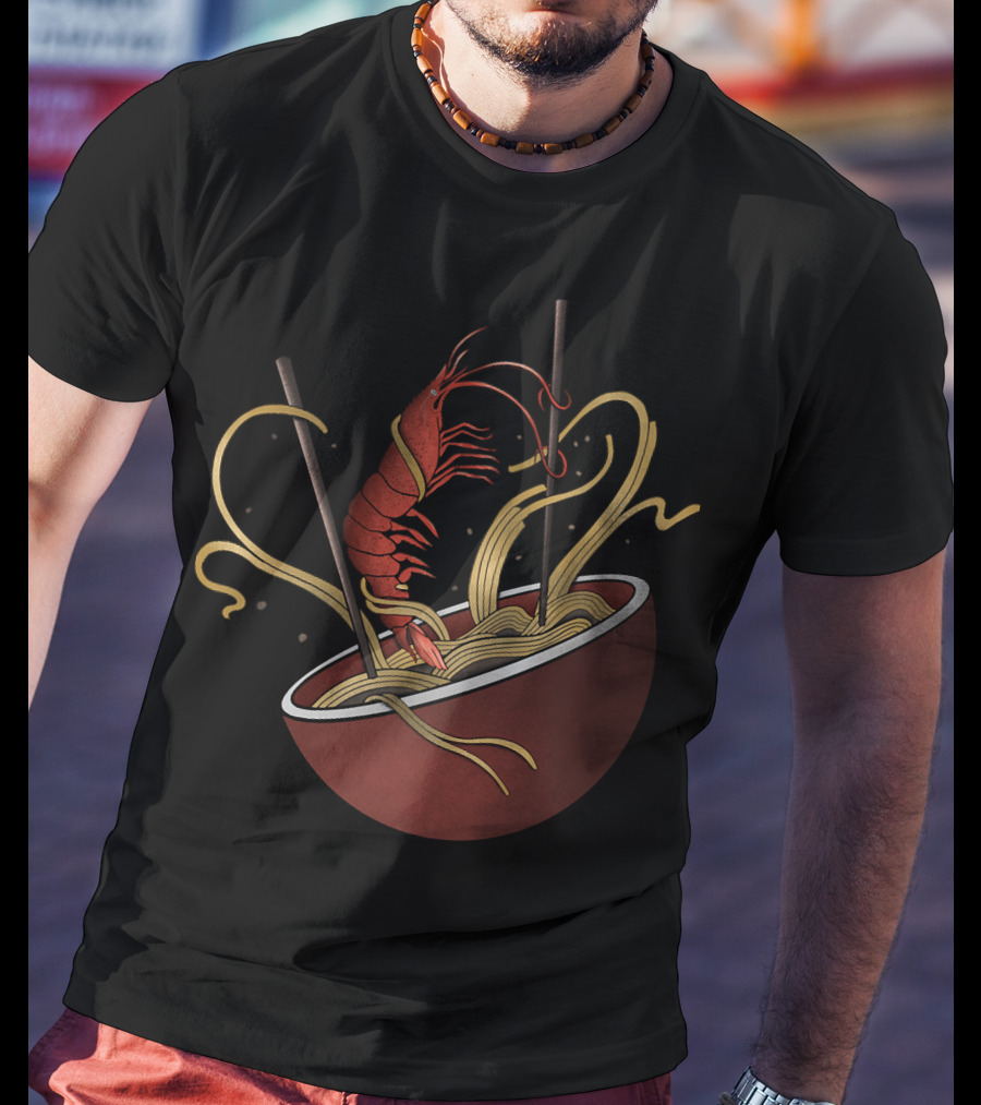 Shrimp Noodles Bowl With Chopsticks In Ramen T-Shirt