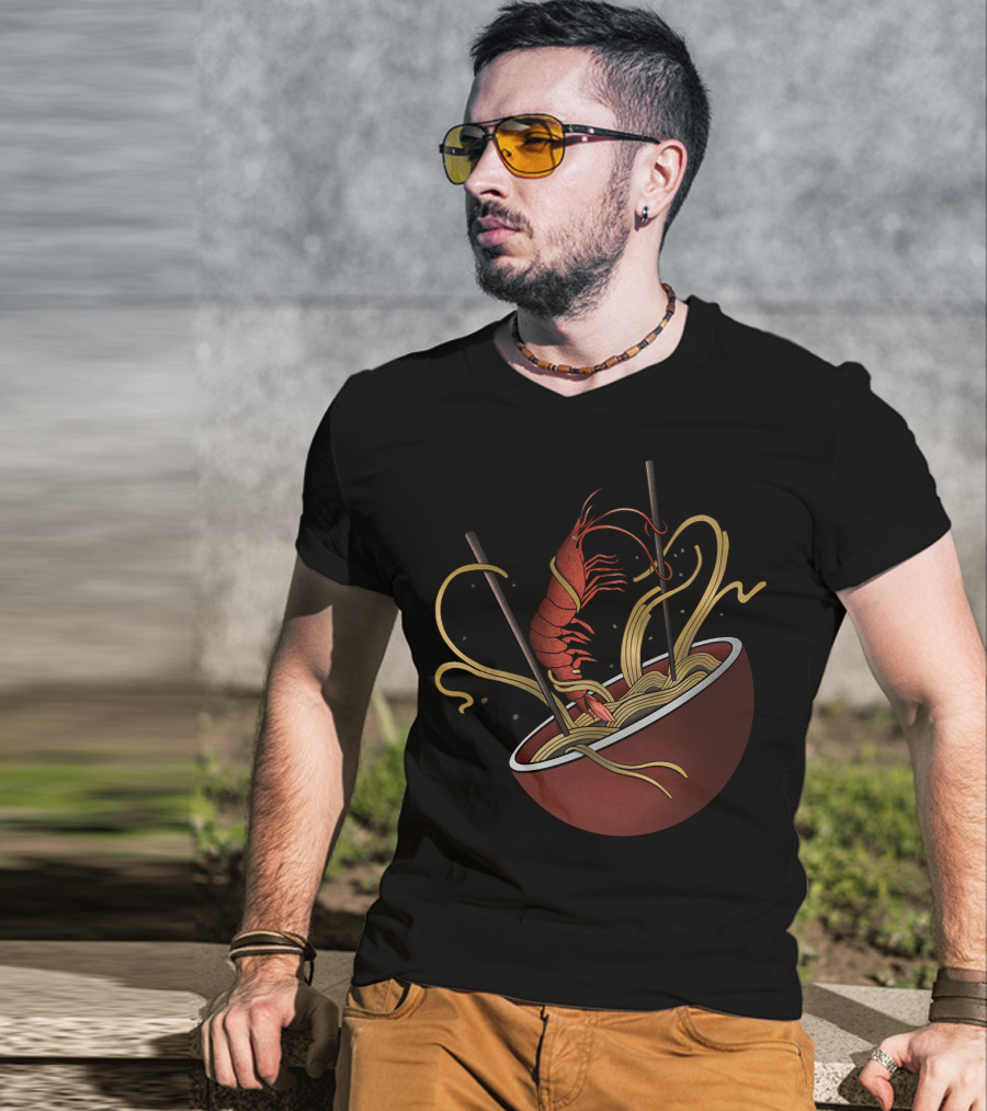 Shrimp Noodles Bowl With Chopsticks In Ramen T-Shirt