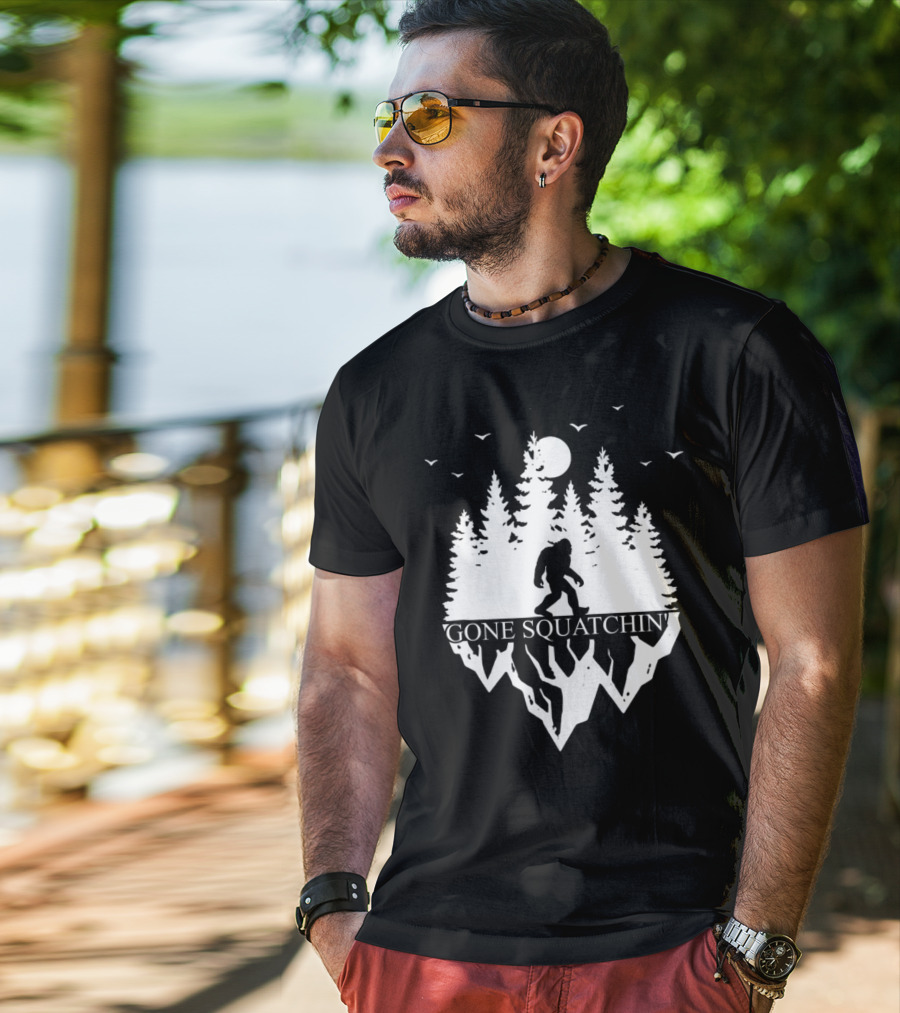 Gone Squatchin' Bigfoot Camping Moonlit Forest Adventure T-Shirt
