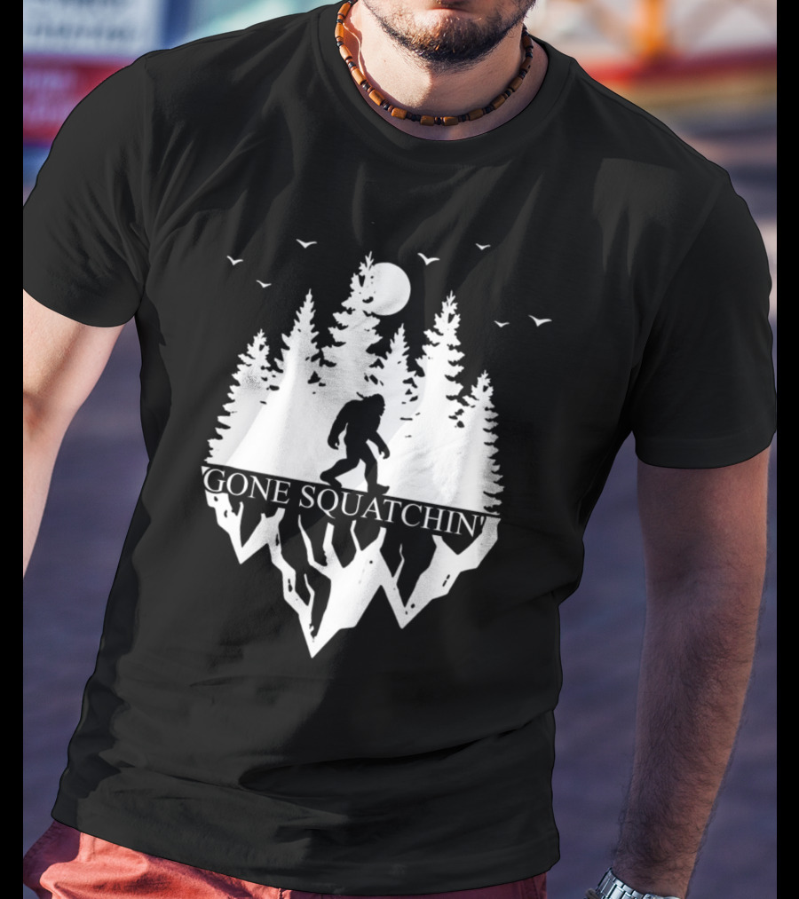 Gone Squatchin' Bigfoot Camping Moonlit Forest Adventure T-Shirt
