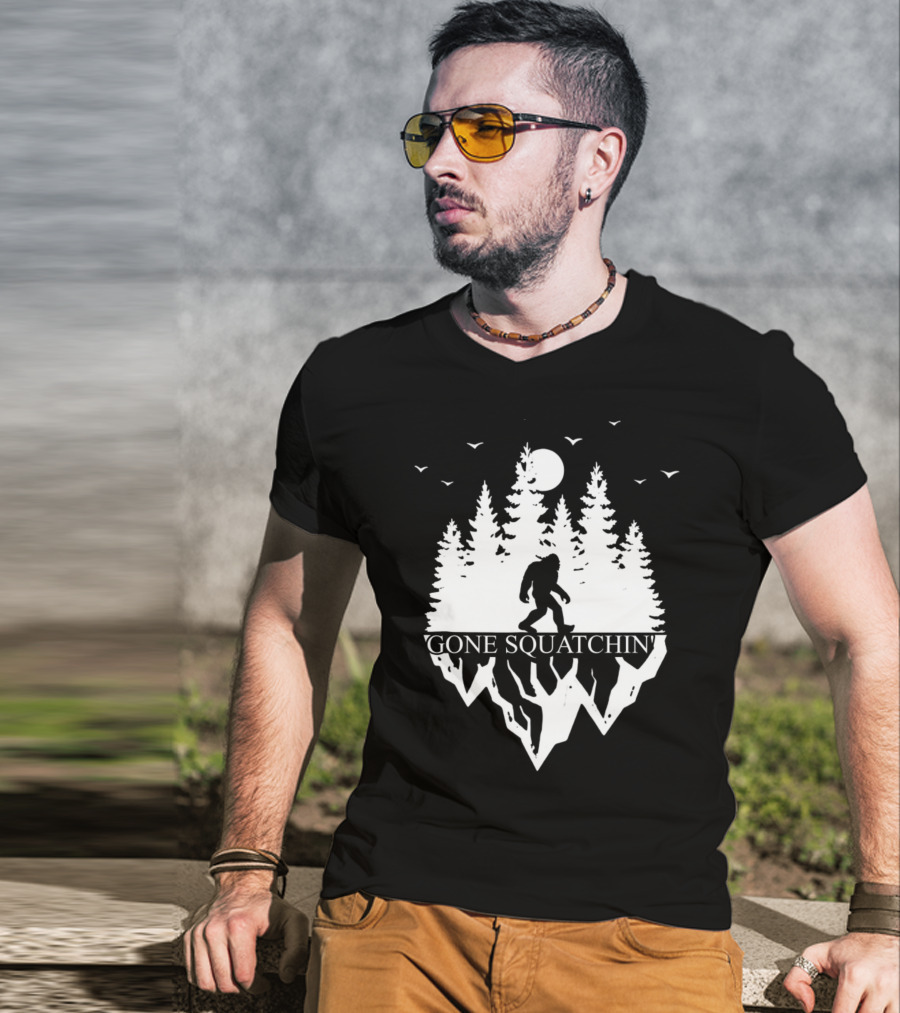 Gone Squatchin' Bigfoot Camping Moonlit Forest Adventure T-Shirt