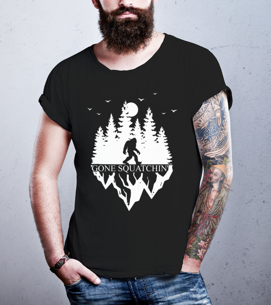Gone Squatchin' Bigfoot Camping Moonlit Forest Adventure T-Shirt