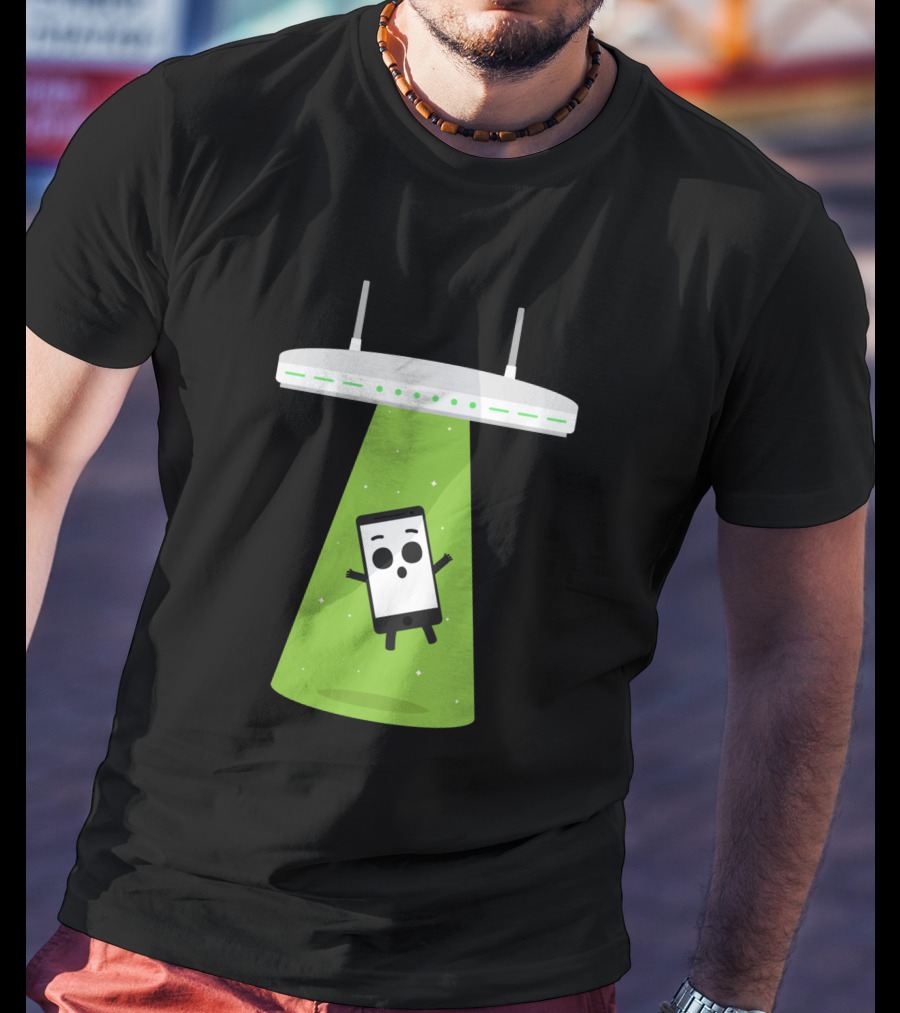 Abduction Wifi Alien Spaceship With Smartphone Character T-Shirt