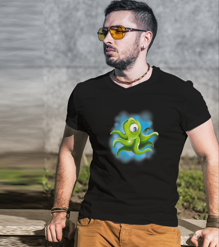 Squid Alien Cartoon Creature With One Eye T-Shirt