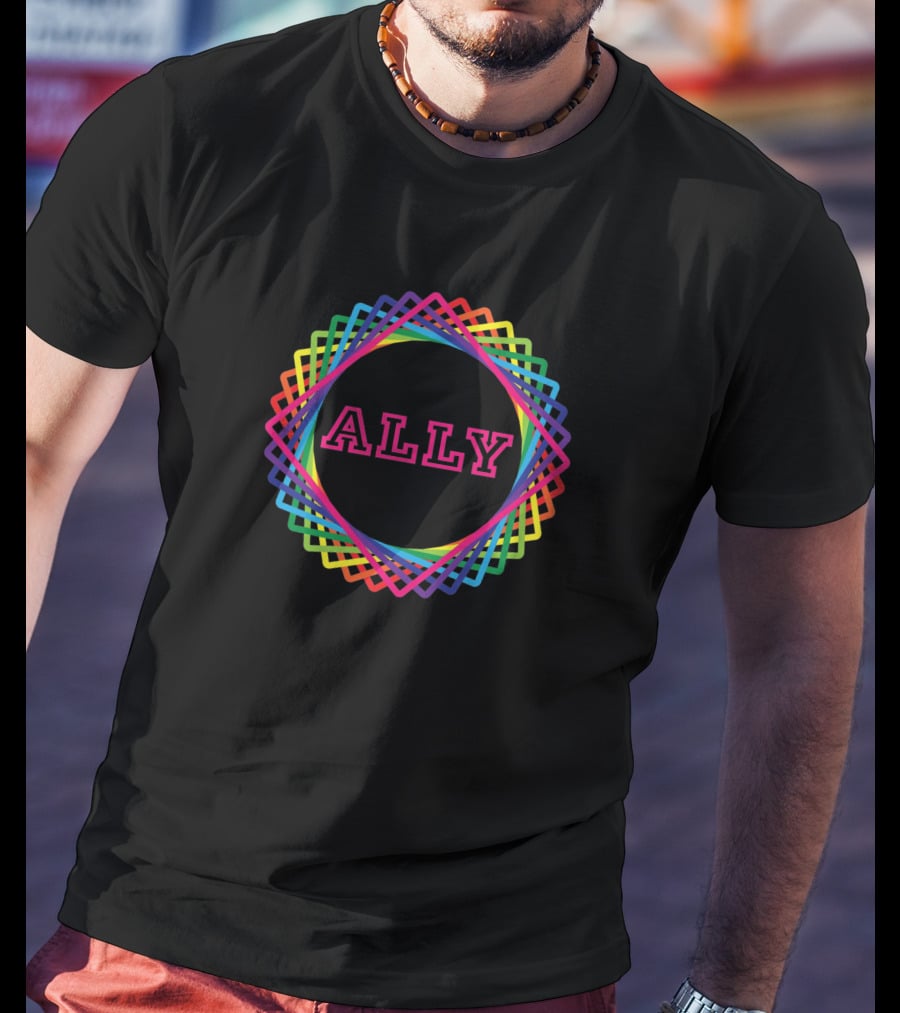 Ally Vibrant Rainbow Geometric Swirl T-Shirt