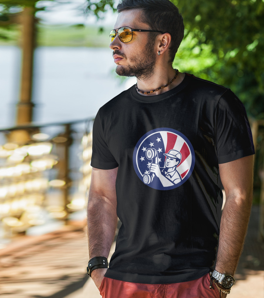 American Telephone Installation Repair Patriotic Worker Vintage Emblem T-Shirt