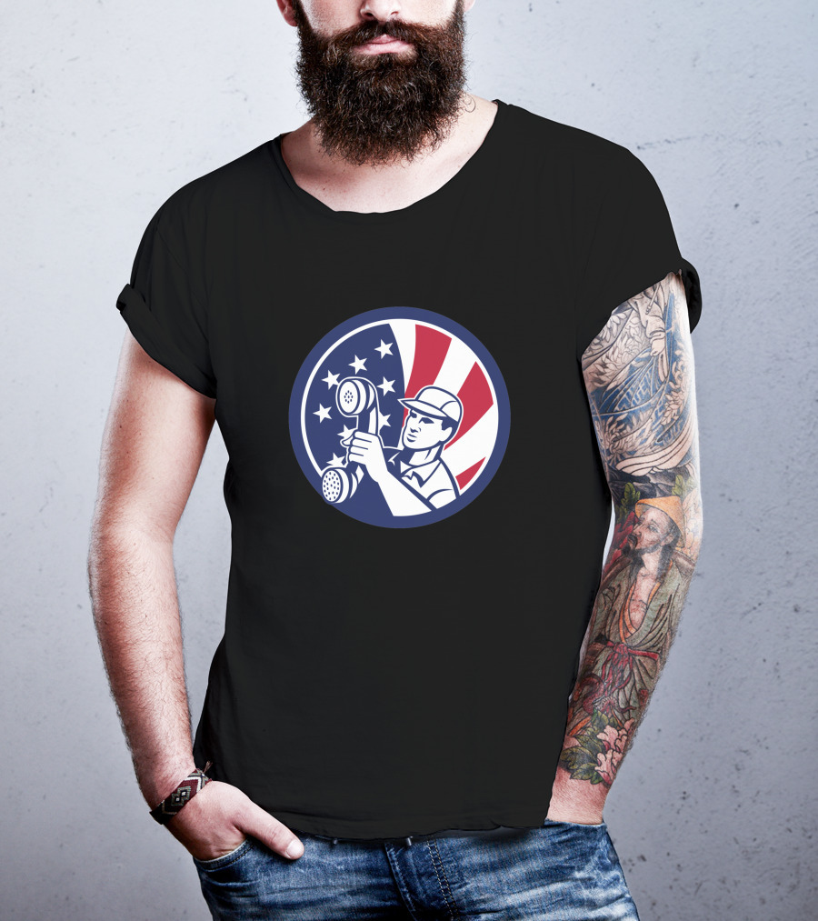 American Telephone Installation Repair Patriotic Worker Vintage Emblem T-Shirt