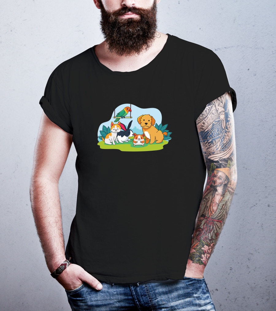 Animal Lucu Kucing Kelinci Anjing Burung 1473433 T-Shirt