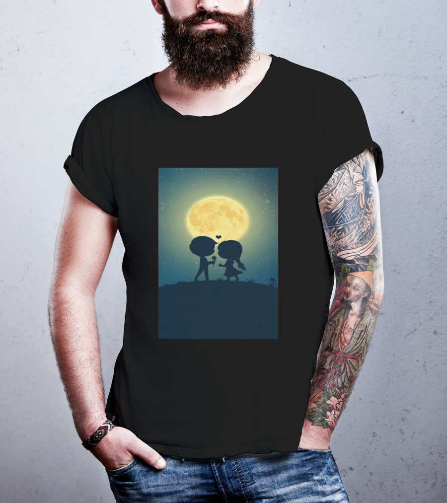 Anime 410328 Silhouette Couple Full Moon Romance T-Shirt