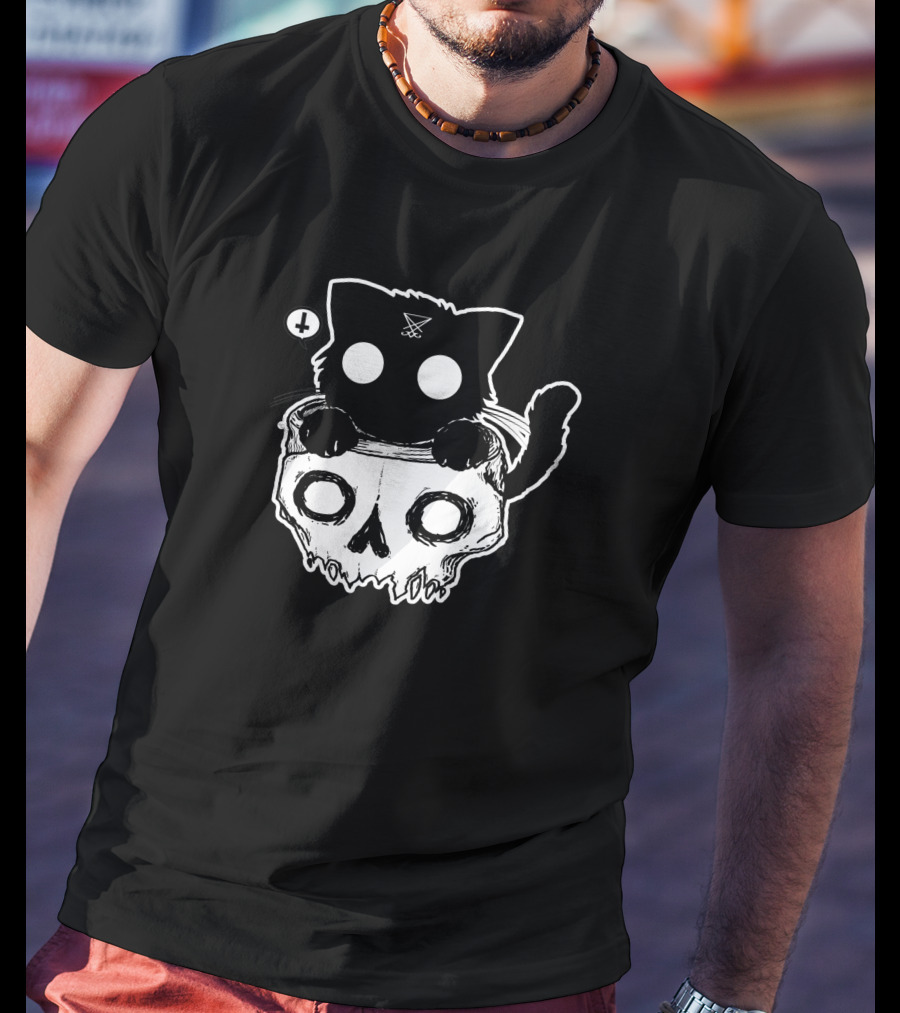 Bad Kitty With Skull And X Symbol Eyes T-Shirt