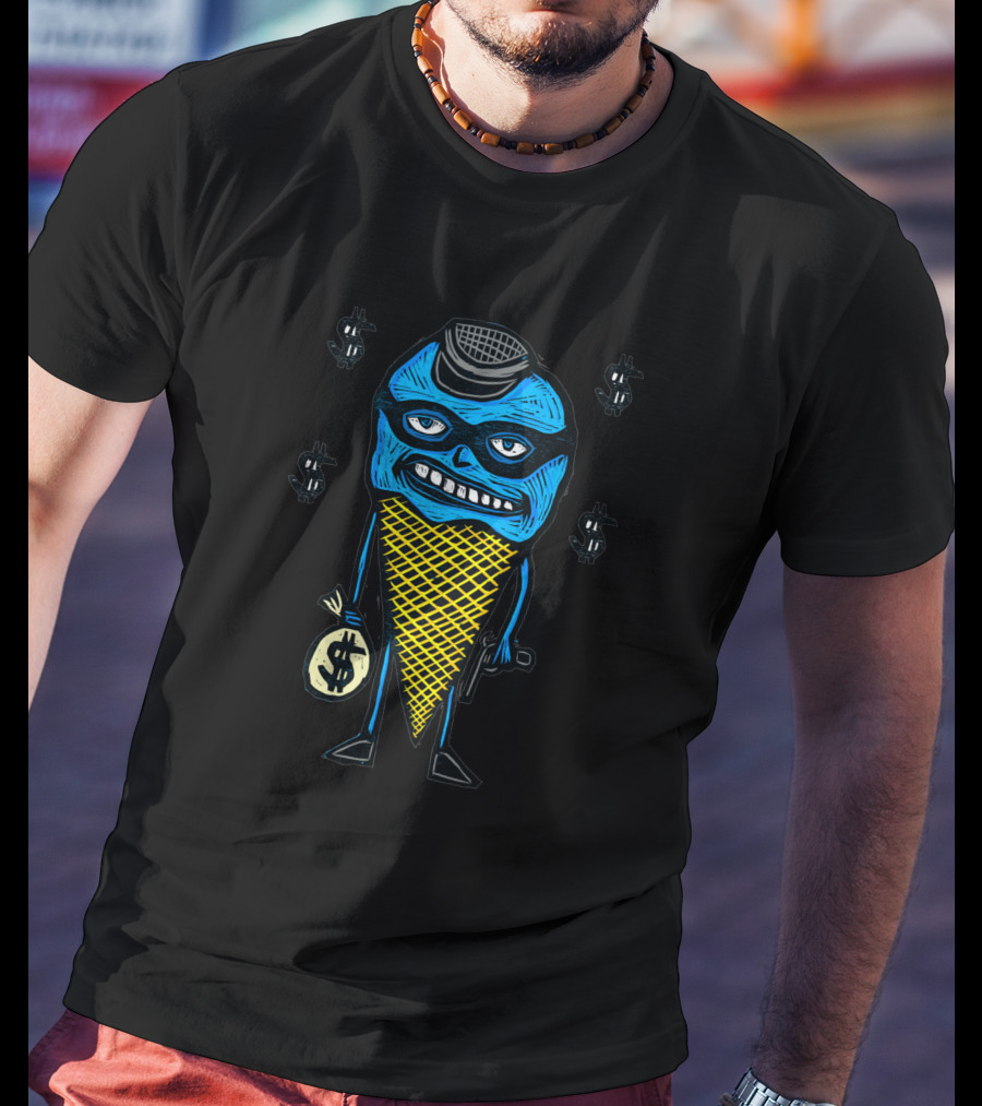 Bank Robber Cone 43391 Ice Cream Criminal Holding Money Bag With Dollar Signs T-Shirt