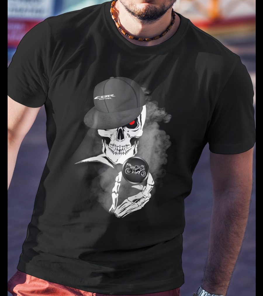 CBR 600 Skull With Motorcycle And Cap T-Shirt