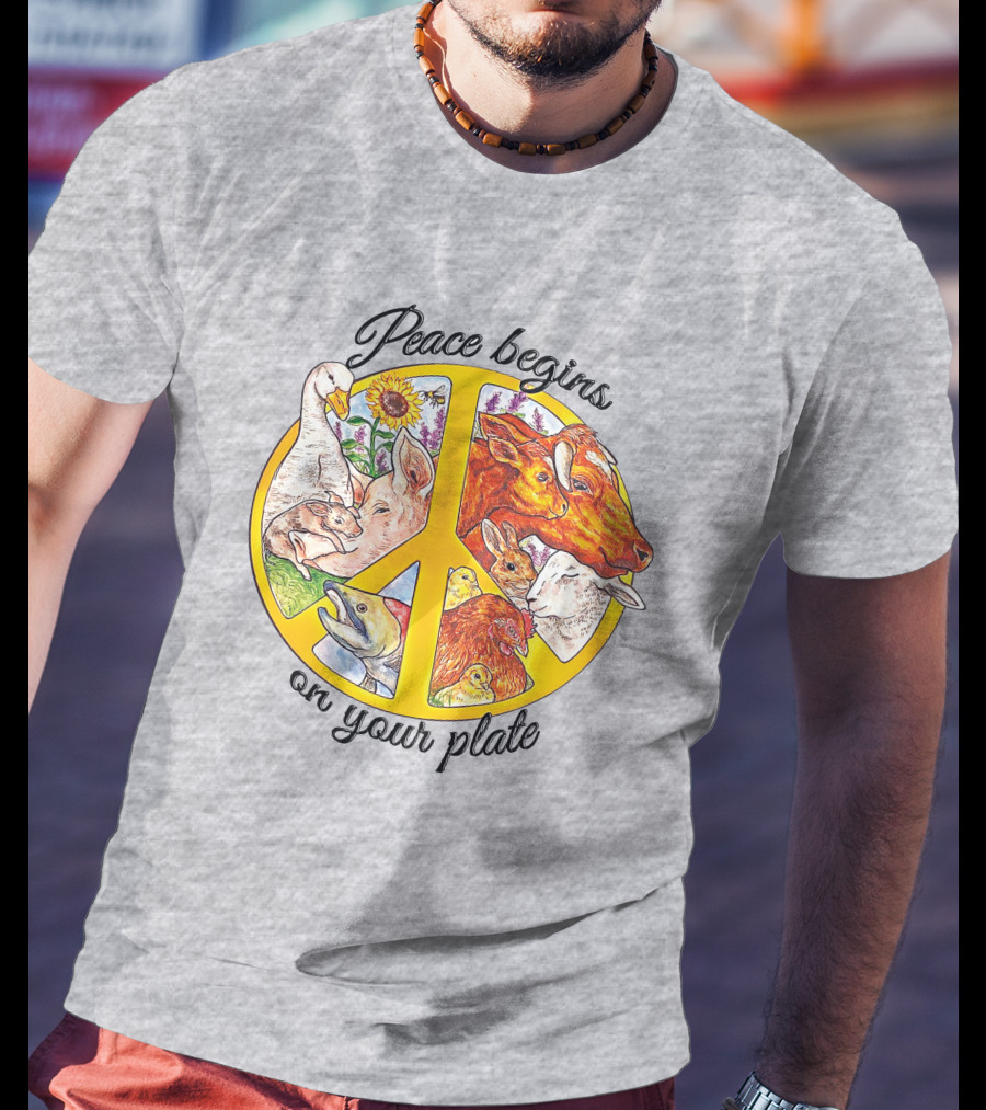 Peace Begins On Your Plate Animal Harmony Peace Sign T-Shirt