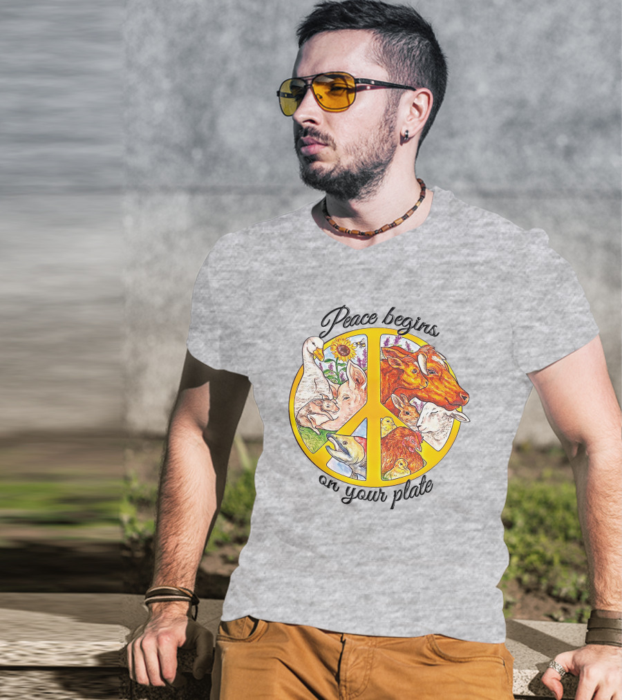 Peace Begins On Your Plate Animal Harmony Peace Sign T-Shirt