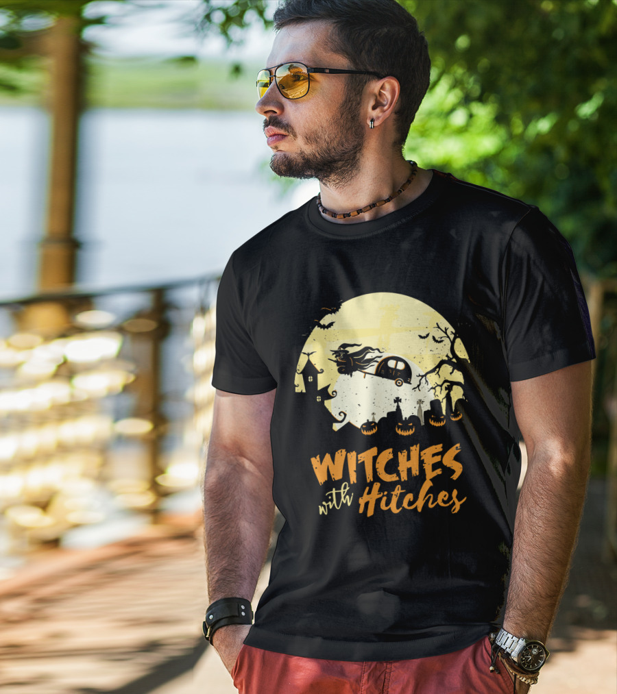 Witches With Hitches Moonlit Halloween Scene T-Shirt