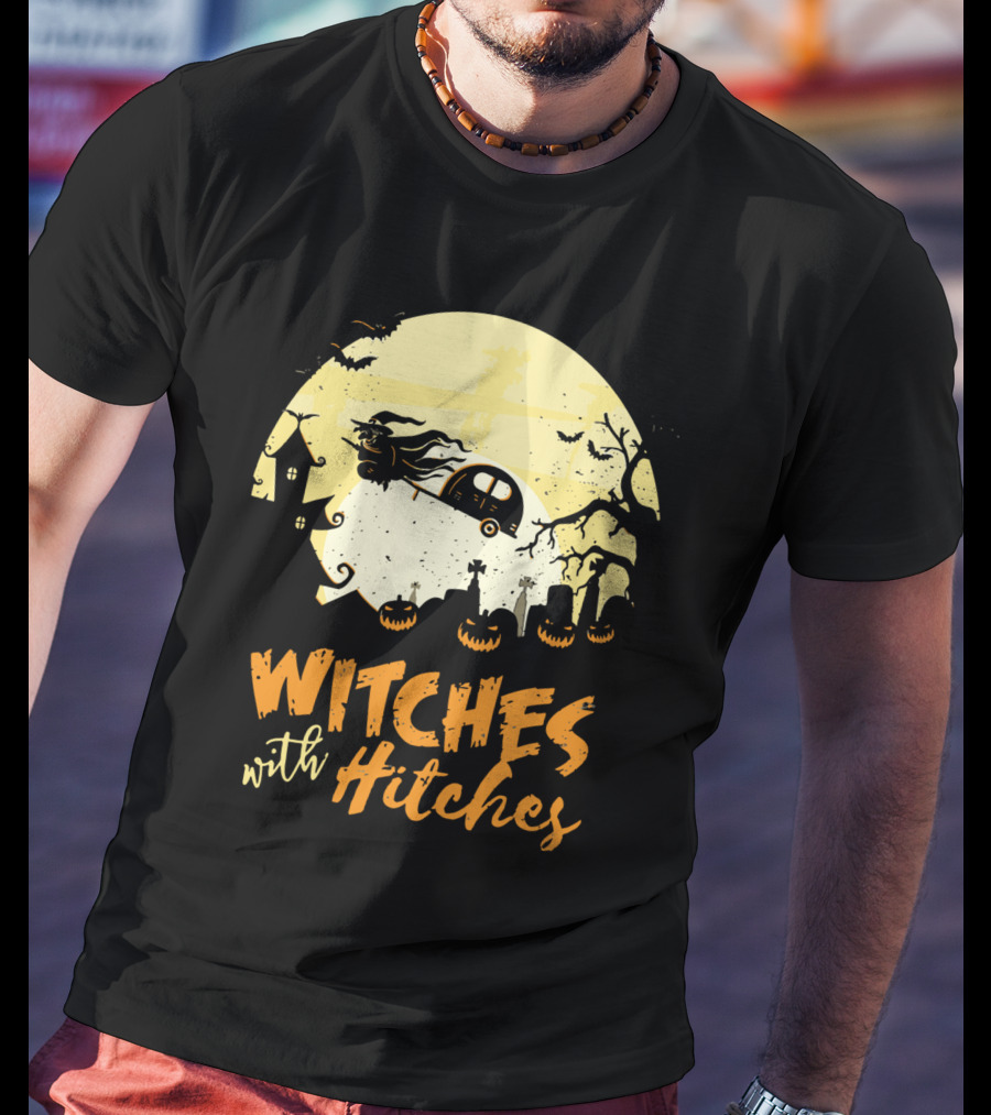 Witches With Hitches Moonlit Halloween Scene T-Shirt