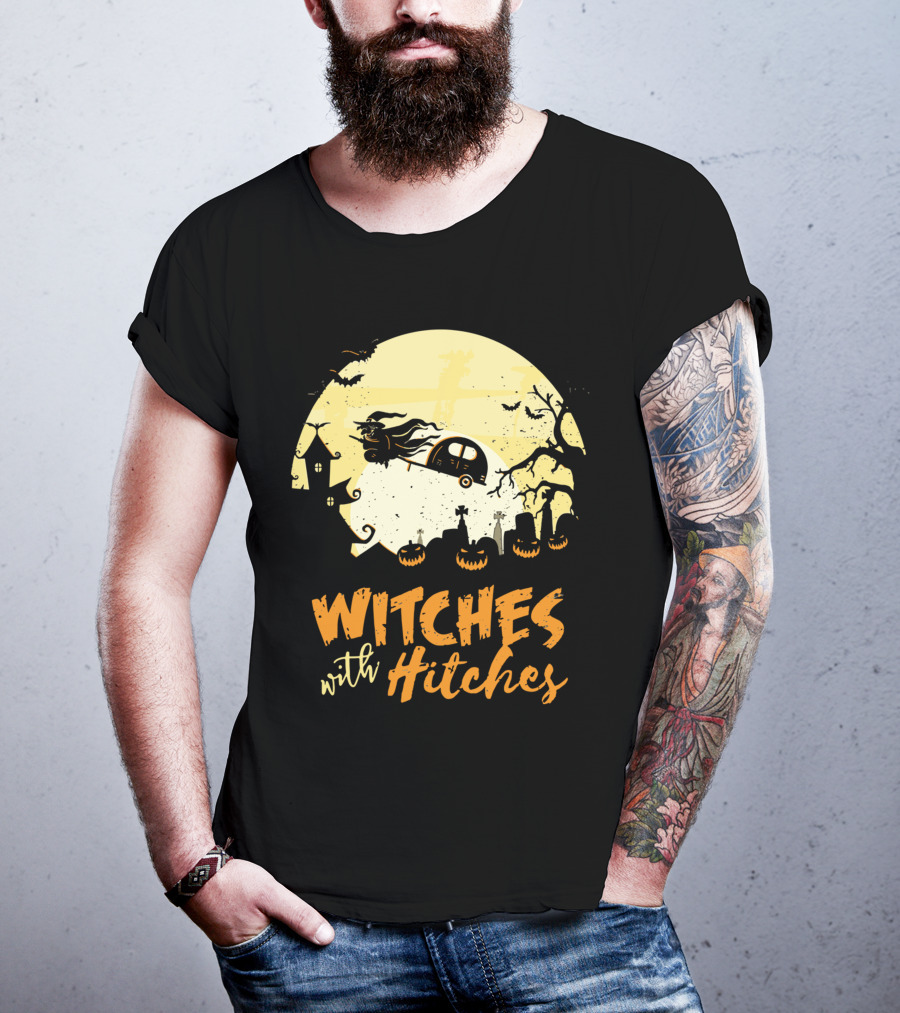 Witches With Hitches Moonlit Halloween Scene T-Shirt