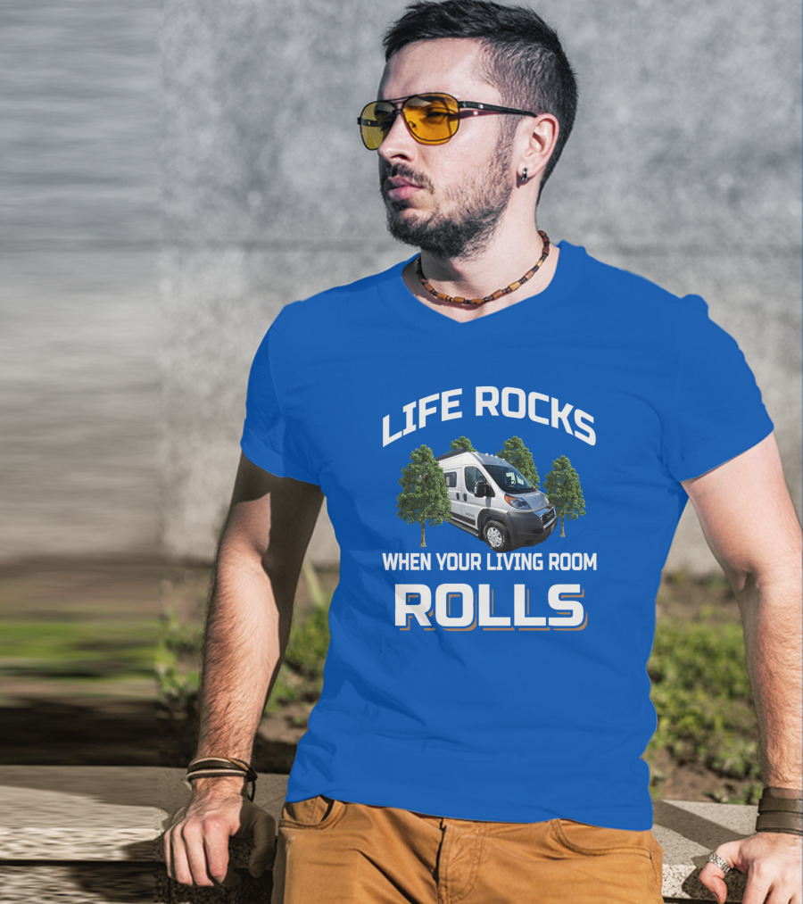 LIFE ROCKS WHEN YOUR LIVING ROOM ROLLS Camper Van Trees T-Shirt