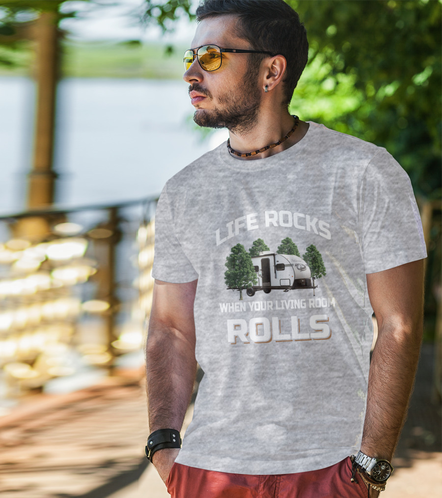 Life Rocks When Your Living Room Rolls Camper Wolf Pup Black Label T-Shirt