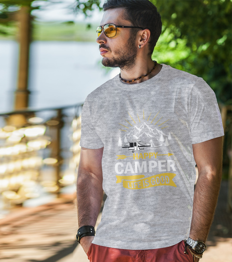 Happy Camper Life Is Good Mountain Pop Up Campers T-Shirt