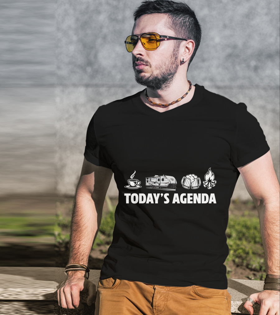 Today's Agenda Coffee Adventure Beer Campfire Highland Ridge RV T-Shirt