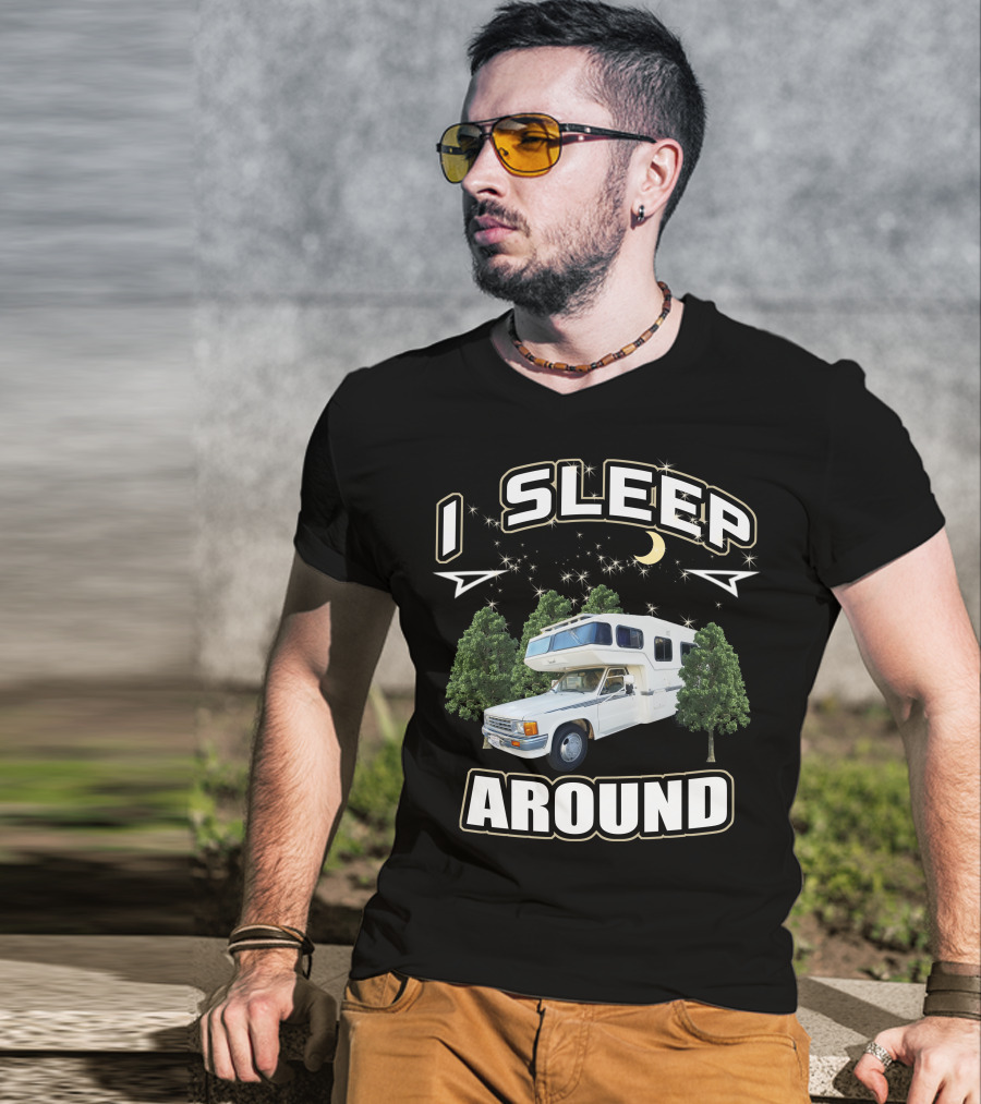1987 Toyota Sunrader I Sleep Around Camper Moon Trees T-Shirt