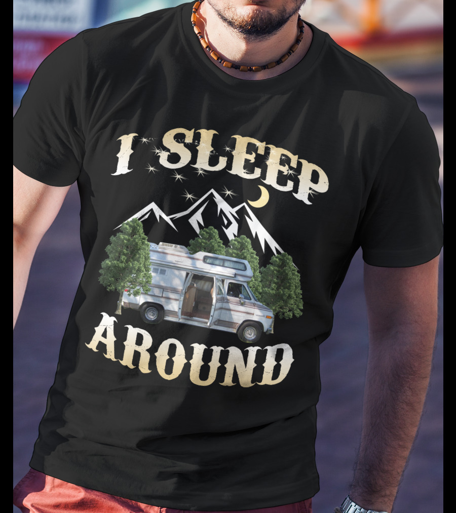 I SLEEP AROUND Dodge Van Night Mountain Adventure T-Shirt