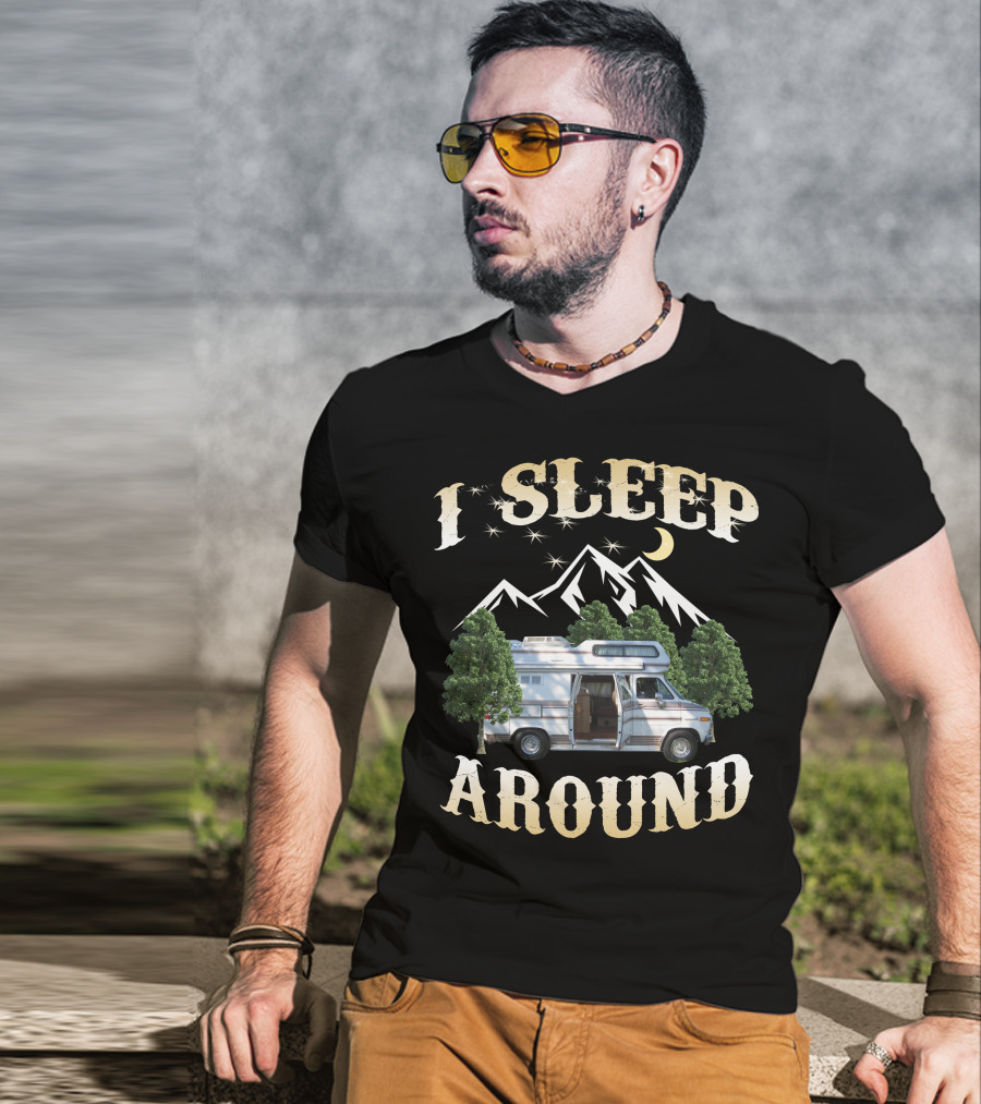 I SLEEP AROUND Dodge Van Night Mountain Adventure T-Shirt