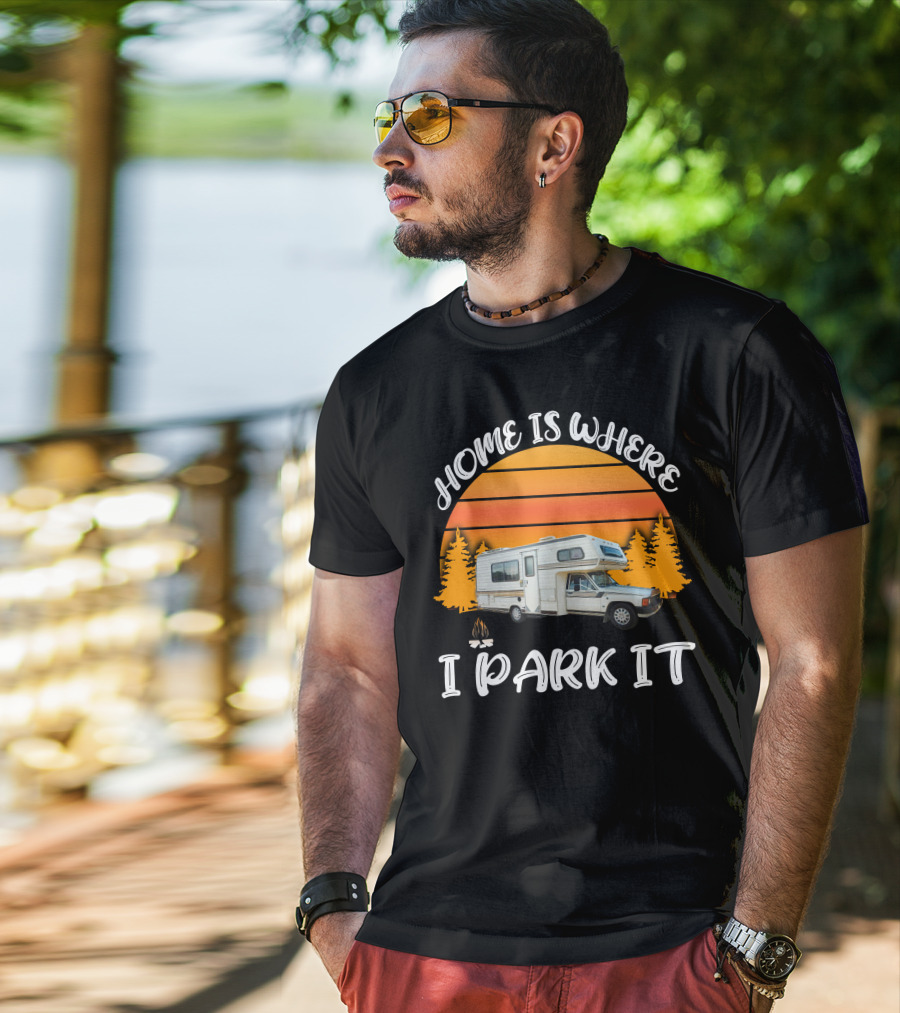 Home Is Where I Park It Toyota Dolphin Camper Sunset Scene T-Shirt