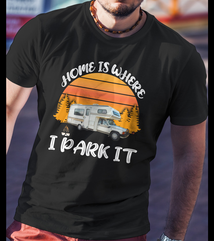 Home Is Where I Park It Toyota Dolphin Camper Sunset Scene T-Shirt