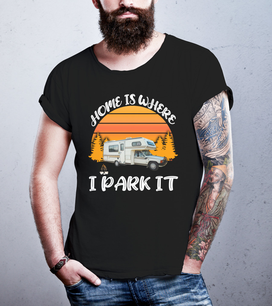 Home Is Where I Park It Toyota Dolphin Camper Sunset Scene T-Shirt