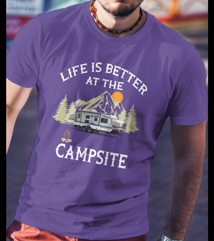 Life Is Better At The Campsite Hybrid Campers Mountain Scene T-Shirt