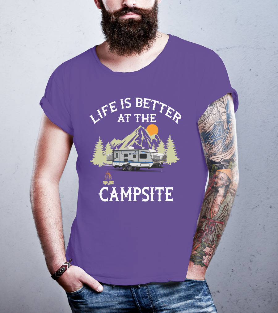 Life Is Better At The Campsite Hybrid Campers Mountain Scene T-Shirt