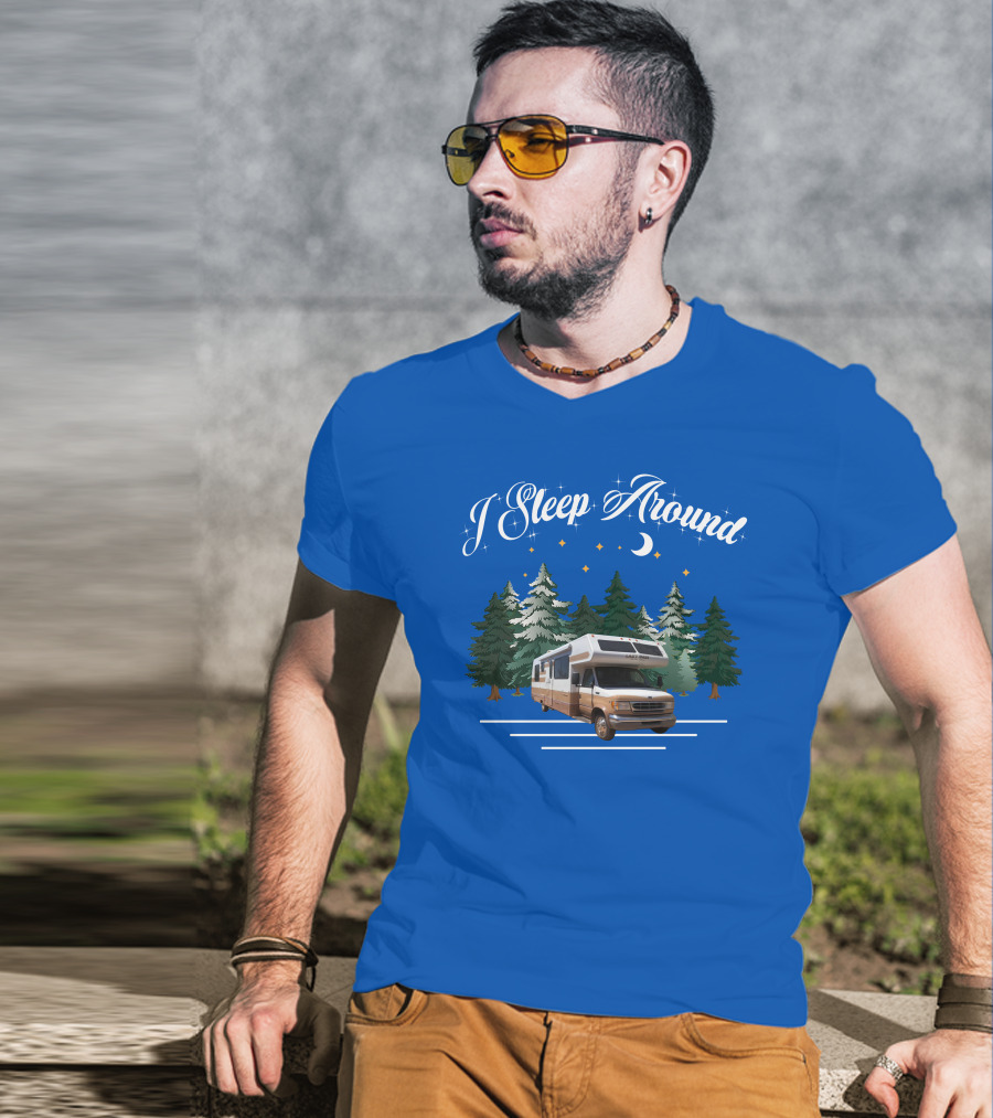 I Sleep Around Lazy Daze Motorhome Forest Night Moon Stars Camping T-Shirt